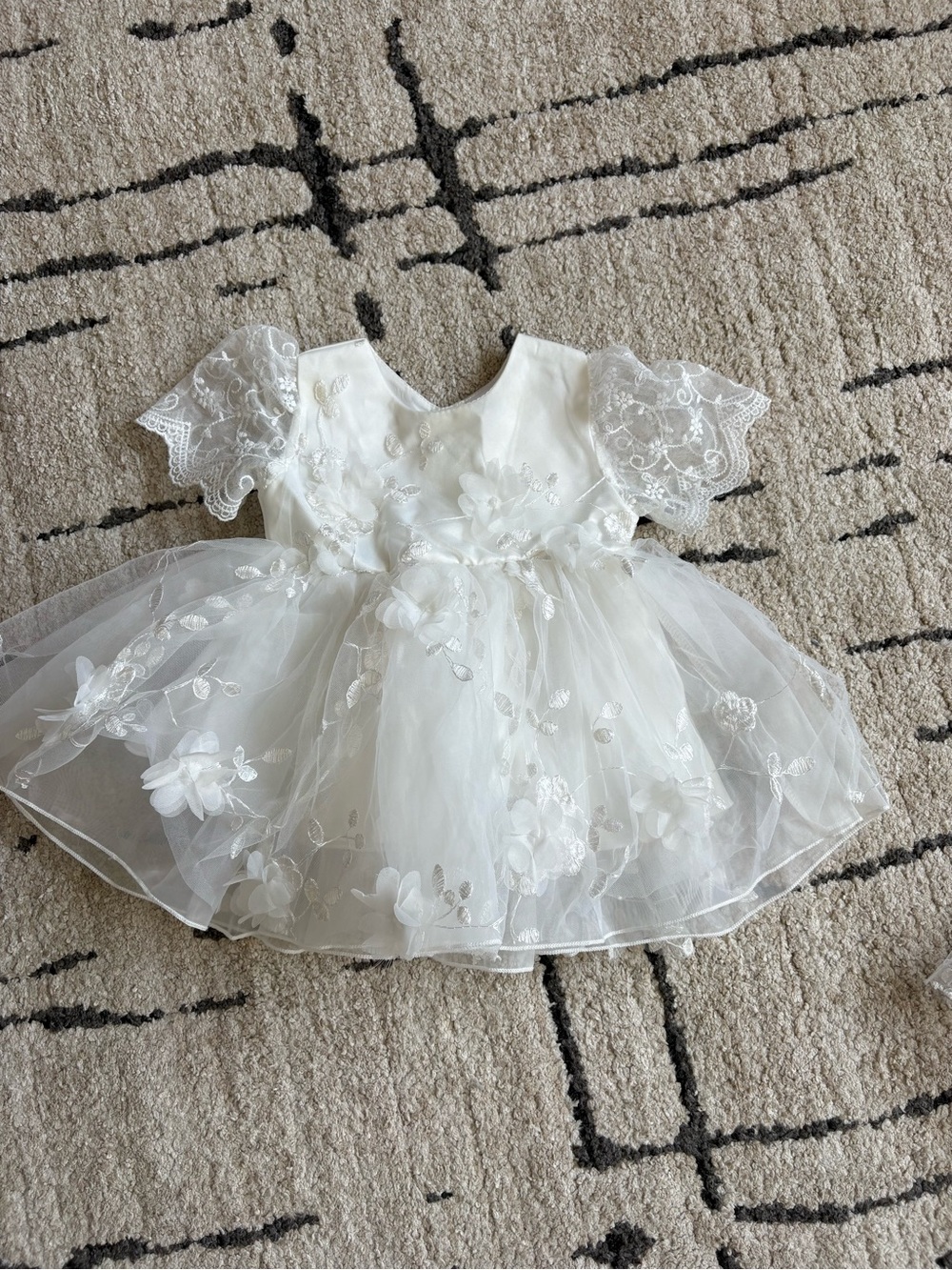 White Floral Tulle Party Dress for Girls